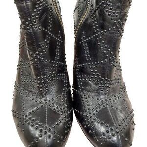 Calvin Klein Jamine Booties Women 8.5 Black Studded Gold Zip High Heel
